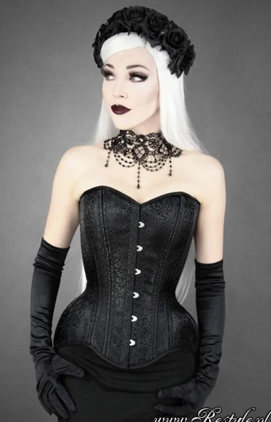 WH BROCADE OVERBUST Czarny, gotycki gorset mocno modelujący talię-Restyle Fashion