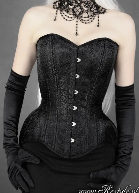 WH BROCADE OVERBUST Czarny, gotycki gorset mocno modelujący talię-Restyle Fashion