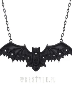 Wisior czarny nietoperz koronkowy, naszyjnik księżyc "LACE BAT BLACK PENDANT"-Restyle Clearance