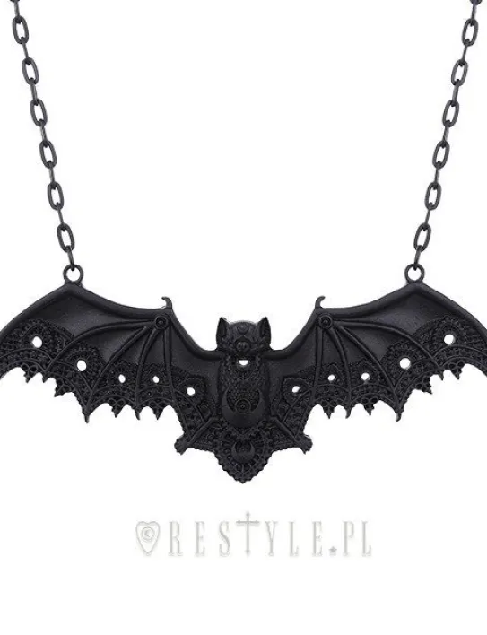 Wisior czarny nietoperz koronkowy, naszyjnik księżyc "LACE BAT BLACK PENDANT"-Restyle Clearance