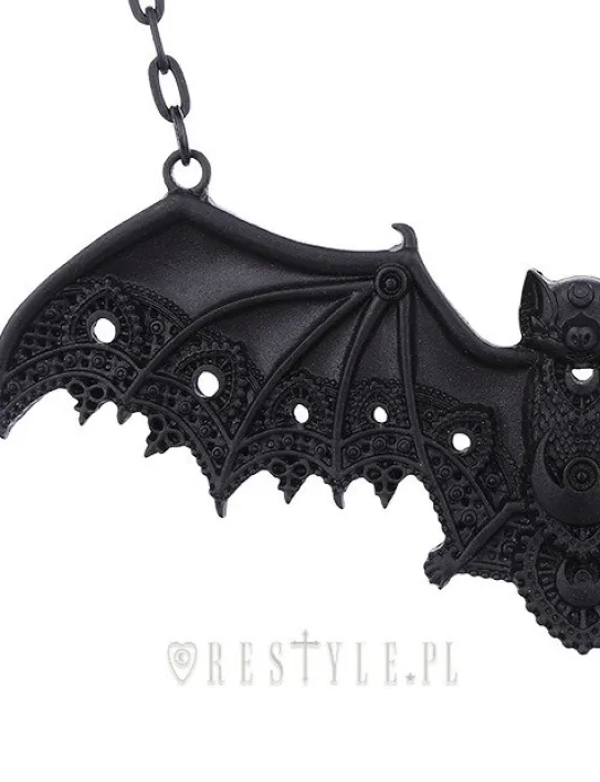 Wisior czarny nietoperz koronkowy, naszyjnik księżyc "LACE BAT BLACK PENDANT"-Restyle Clearance