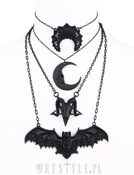 Wisior czarny nietoperz koronkowy, naszyjnik księżyc "LACE BAT BLACK PENDANT"-Restyle Clearance