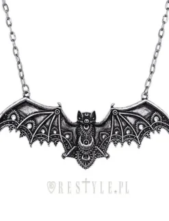 Wisior srebrny nietoperz koronkowy, naszyjnik księżyc "LACE BAT SILVER PENDANT"-Restyle Clearance