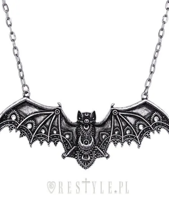 Wisior srebrny nietoperz koronkowy, naszyjnik księżyc "LACE BAT SILVER PENDANT"-Restyle Clearance