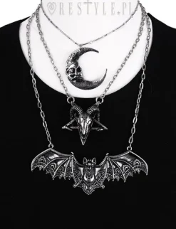Wisior srebrny nietoperz koronkowy, naszyjnik księżyc "LACE BAT SILVER PENDANT"-Restyle Clearance