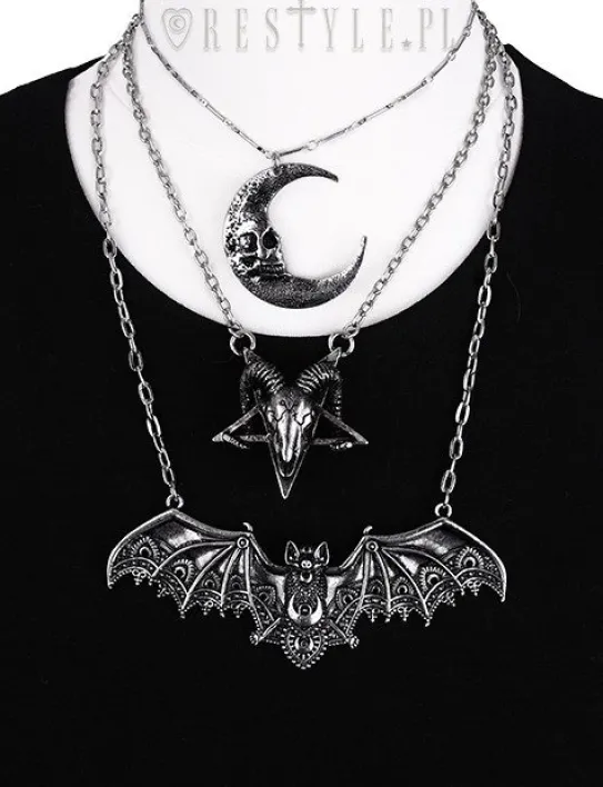 Wisior srebrny nietoperz koronkowy, naszyjnik księżyc "LACE BAT SILVER PENDANT"-Restyle Clearance