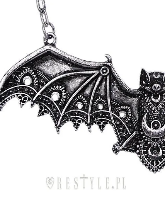 Wisior srebrny nietoperz koronkowy, naszyjnik księżyc "LACE BAT SILVER PENDANT"-Restyle Clearance
