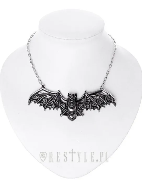 Wisior srebrny nietoperz koronkowy, naszyjnik księżyc "LACE BAT SILVER PENDANT"-Restyle Clearance