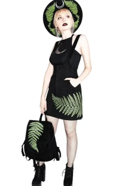 Zamszowy plecak z klapą i haftem paproci FERN BACKPACK-Restyle Fashion