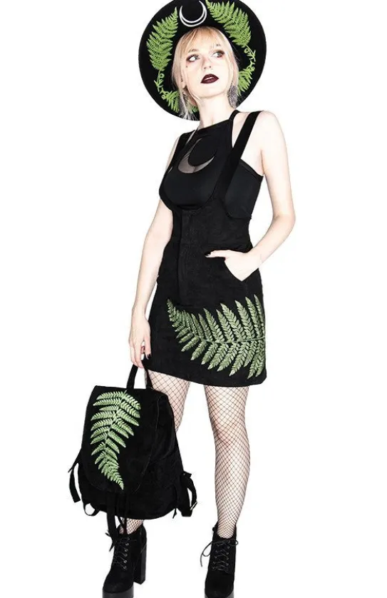 Zamszowy plecak z klapą i haftem paproci FERN BACKPACK-Restyle Fashion