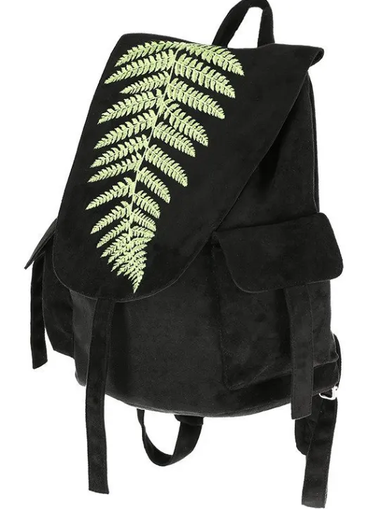 Zamszowy plecak z klapą i haftem paproci FERN BACKPACK-Restyle Fashion