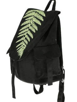 Zamszowy plecak z klapą i haftem paproci FERN BACKPACK-Restyle Fashion