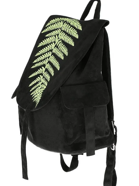Zamszowy plecak z klapą i haftem paproci FERN BACKPACK-Restyle Fashion