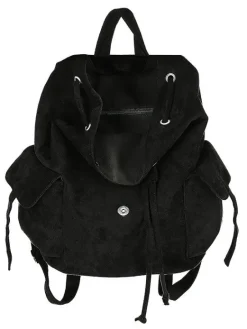Zamszowy plecak z klapą i haftem paproci FERN BACKPACK-Restyle Fashion